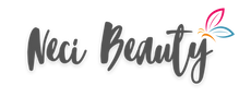 Neci Beauty logo with a colorful leaf design on a white background